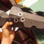 Detail pieces glued on forearm. Small holes prepared to glue after paint.