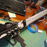 Foam detailed handle and eyelets on blade